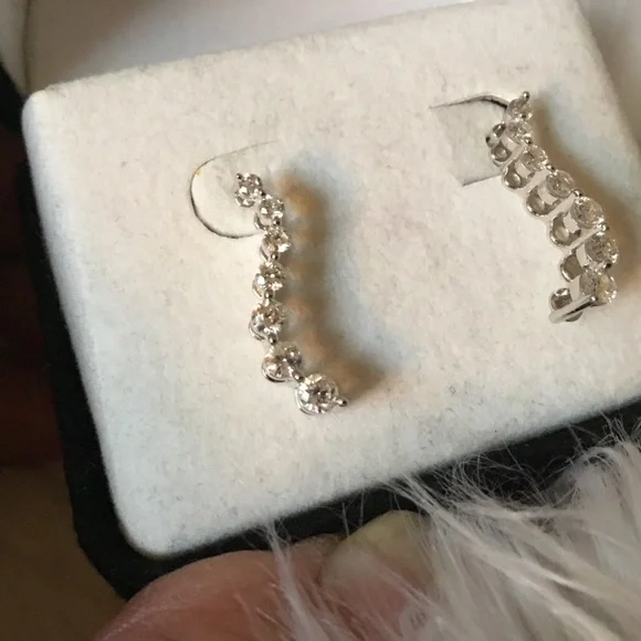 Vintage Kay’s 14k White Gold Diamond Journey Earrings, 1-Carat Total, & Certific - Picture 7 of 14